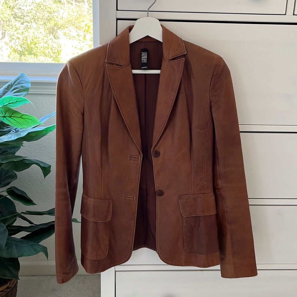 Laundry by Shelli Segal Vintage Brown Leather Jacket